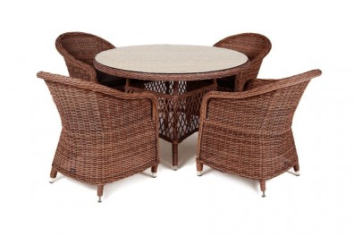 Ashley 4SIS RAVC4T-5-SET-brown. Равенна обеденная группа плетеная Ashley 4SIS.