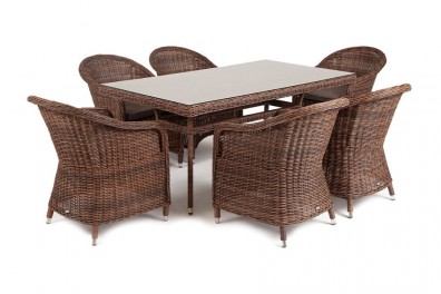 Ashley 4SIS EC6T-7-SET-brown. Эспрессо обеденная группа плетеная Ashley 4SIS.