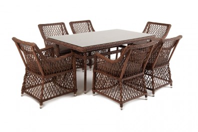 Ashley 4SIS LC6T-7-SET-brown. Латте обеденная группа плетеная Ashley 4SIS.
